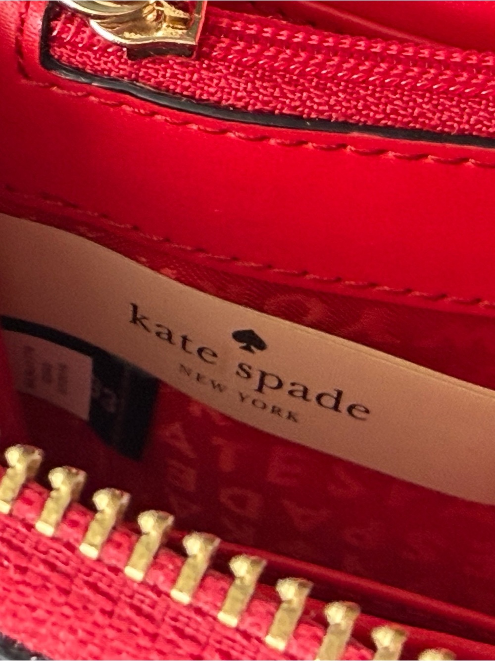 Kate Spade lipstick red leather wristlet clutch with gold-tone logo Like New